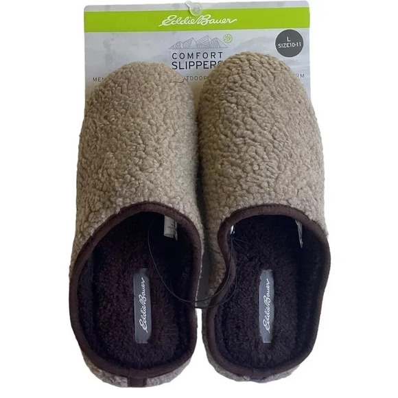 Eddie Bauer Other - Eddie Bauer Mens Large 10-11 Bedroom House Slippers Taupe Brown Casey Vegan New